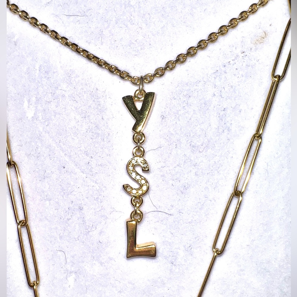 Yves Saint Laurent - 
 Genuine YSL Logo Chain Necklace with Rhinestones